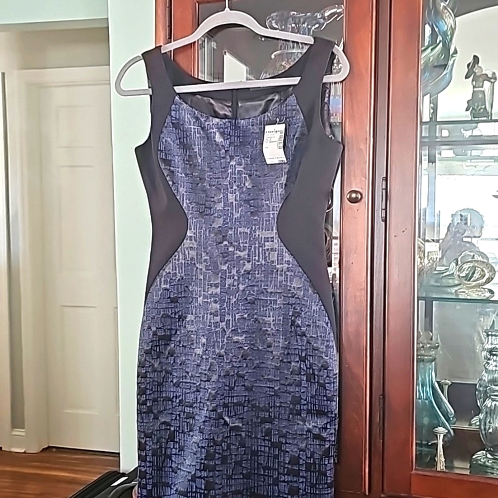 Tahari Shealt Black & Blue Tapered Dress Nwt